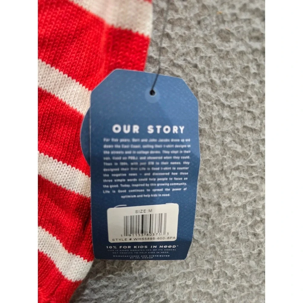 Life is Good Womens Red White Striped Short Sleeve Hooded Sweater Medium - Picture 6 of 9